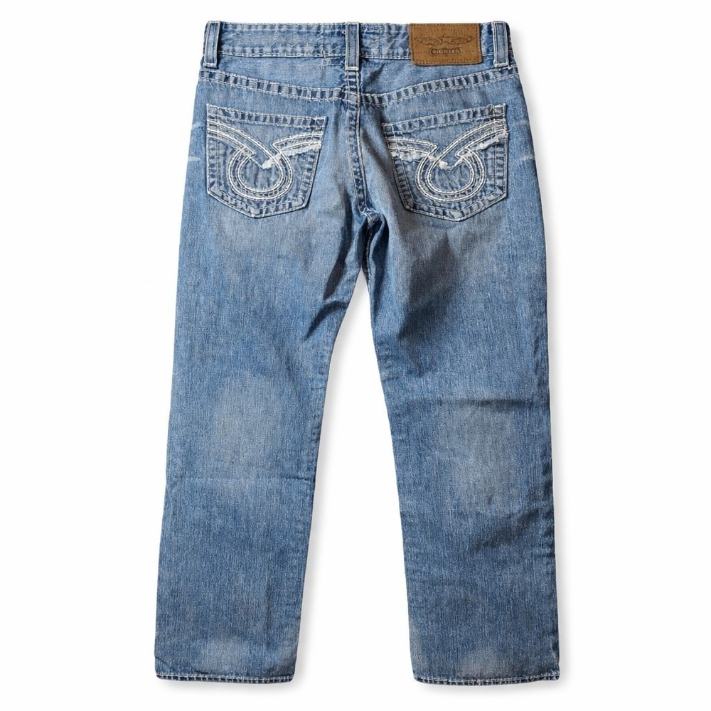 BIG STAR Eastman Jean Mens Sz 33R Med Wash Faded Thick Stitch Western Whiskered